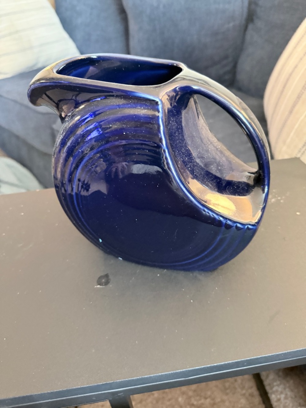 Vintage-Style Deep Cobalt Blue Ceramic Pitcher.  No chips.  Perfect